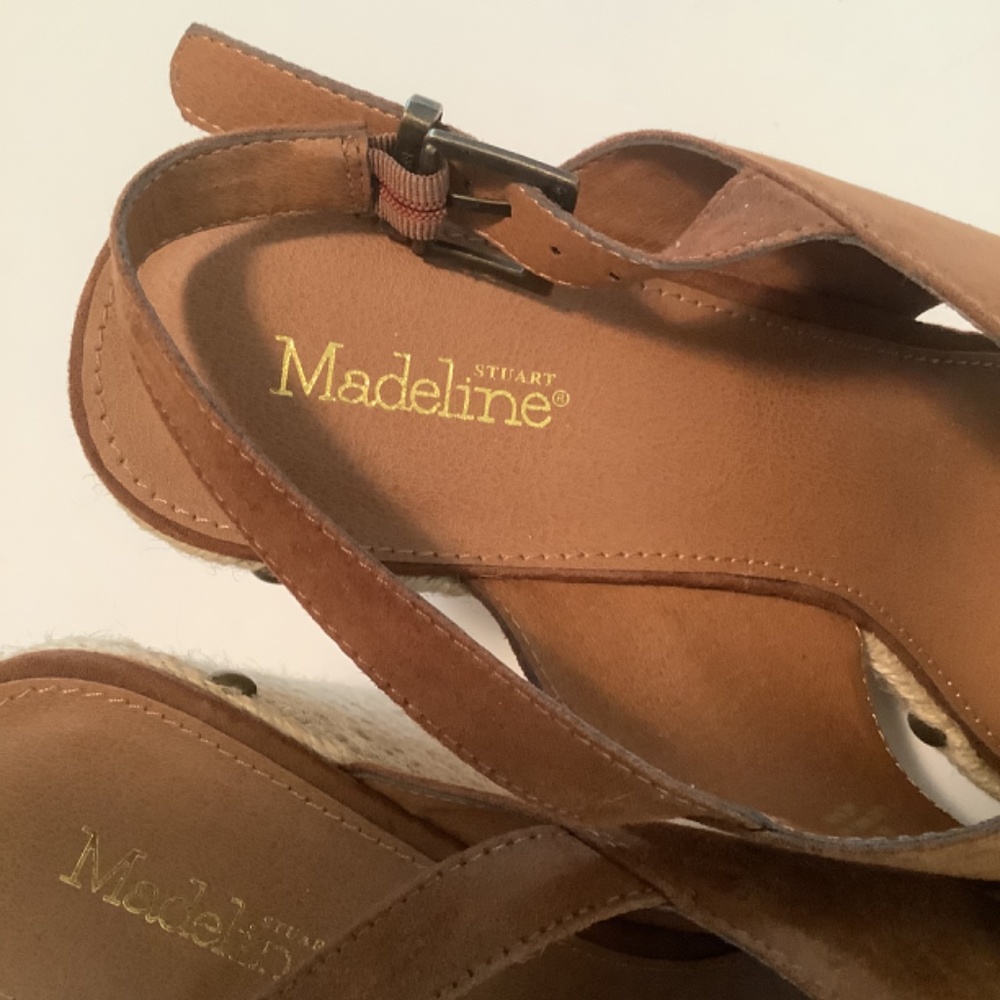 Stuart Madeline All Man Made Materials Faux Suede Wedge Sandals Tan Size 11 NWOT - Picture 3 of 7